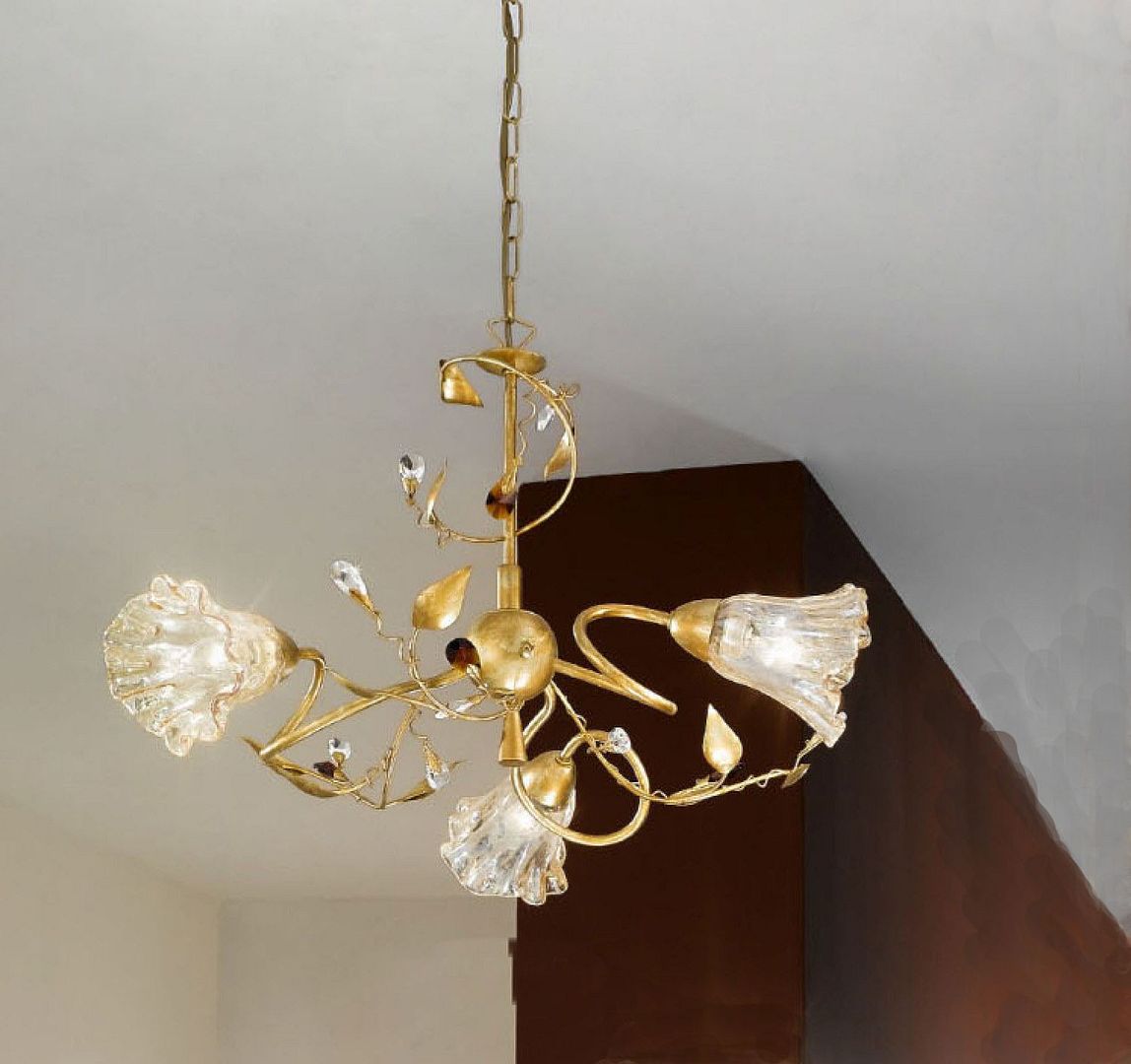 Lampadario classico rustico country ferro battuto cristallo ...