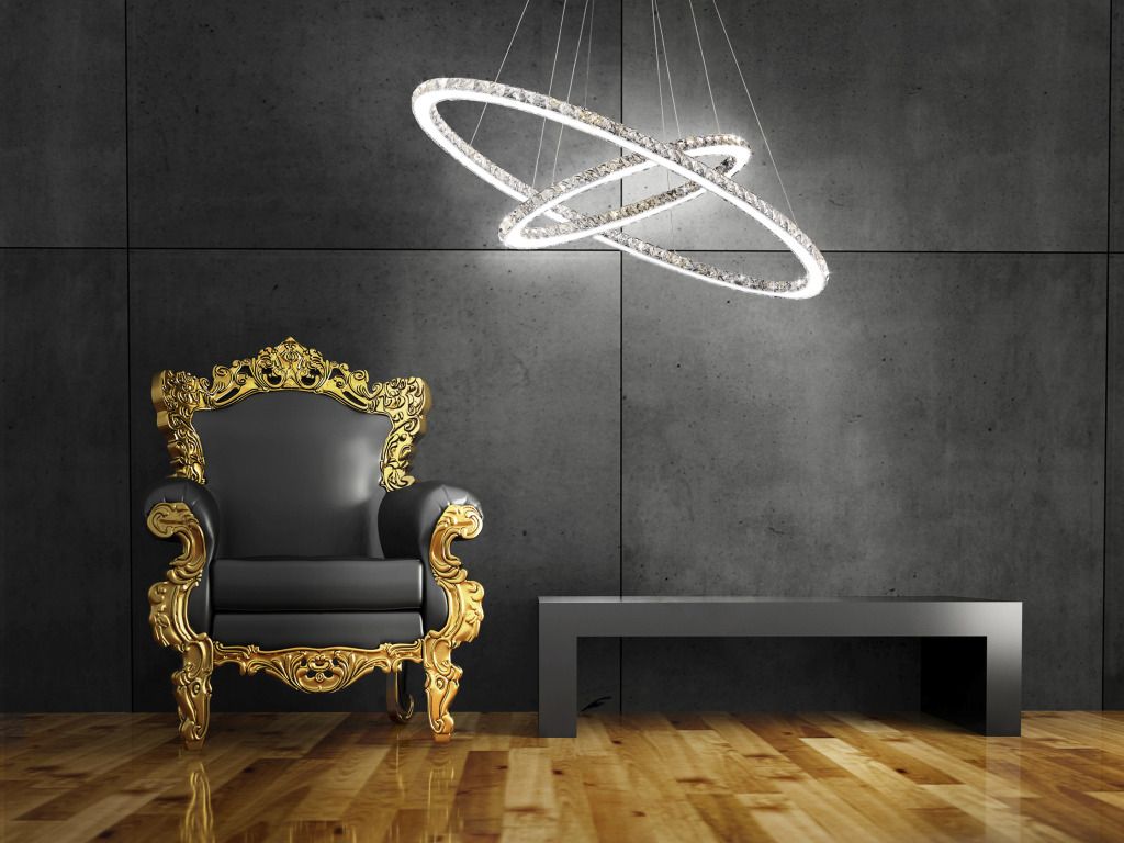 Lampadario sospensione led 54w Ã120 design moderno acciaio cromo ...