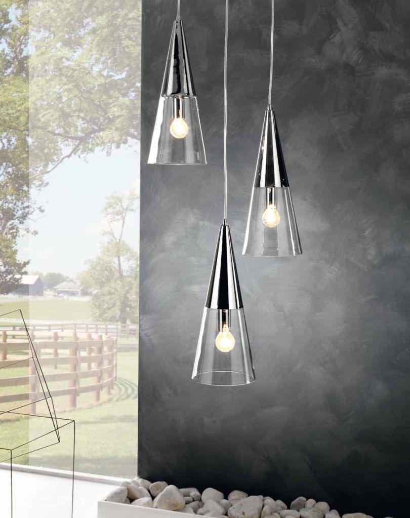 Lampadario lampada sospensione moderno 3 luci acciaio cromo vetro ... Lampadari a soffitto bagno rose