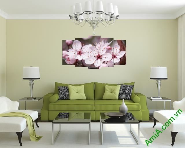 Hình ảnh tranh trang trí nội thất kết hợp với bộ ghế sofa nỉ Hinh anh tranh trang tri noi that ket hop ghe sofa ni hien dai