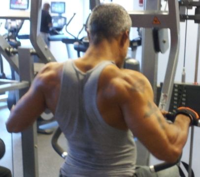 William, from the back, at the gym
